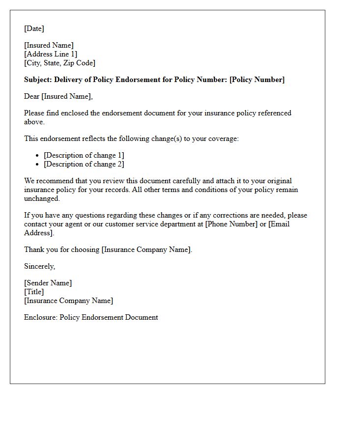 Policy Endorsement Delivery Letter