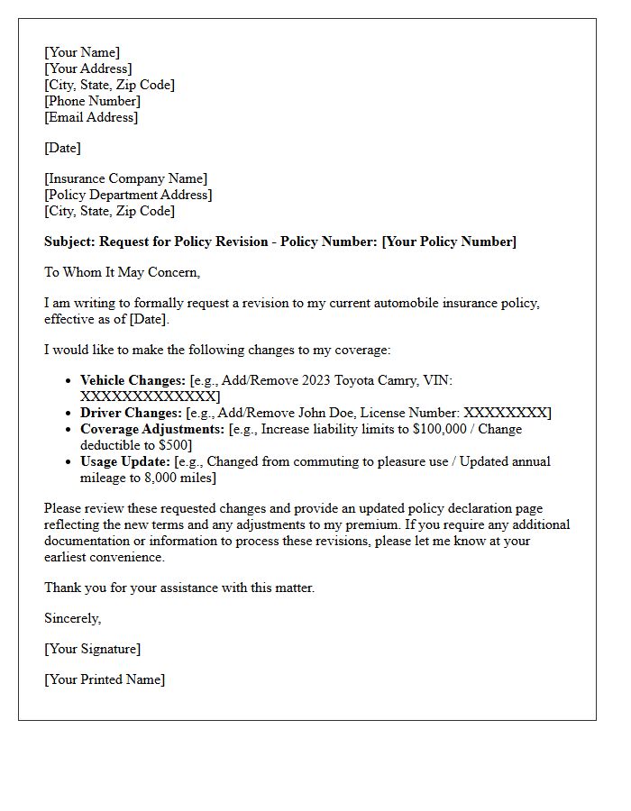 Auto Insurance Policy Revision Letter