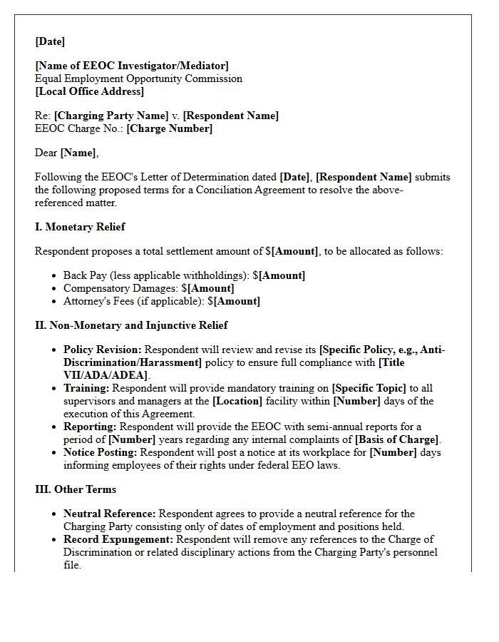 Letter Outlining Proposed Terms for EEOC Conciliation Agreement
