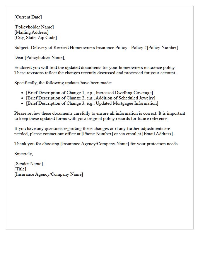 Homeowners Policy Revision Delivery Letter