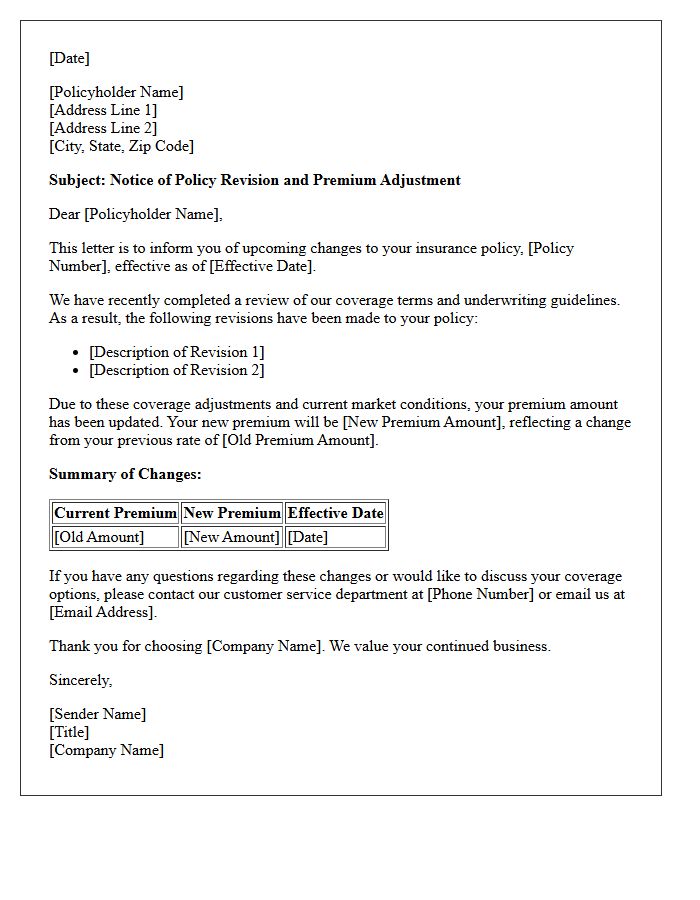 Policy Revision and Premium Adjustment Letter