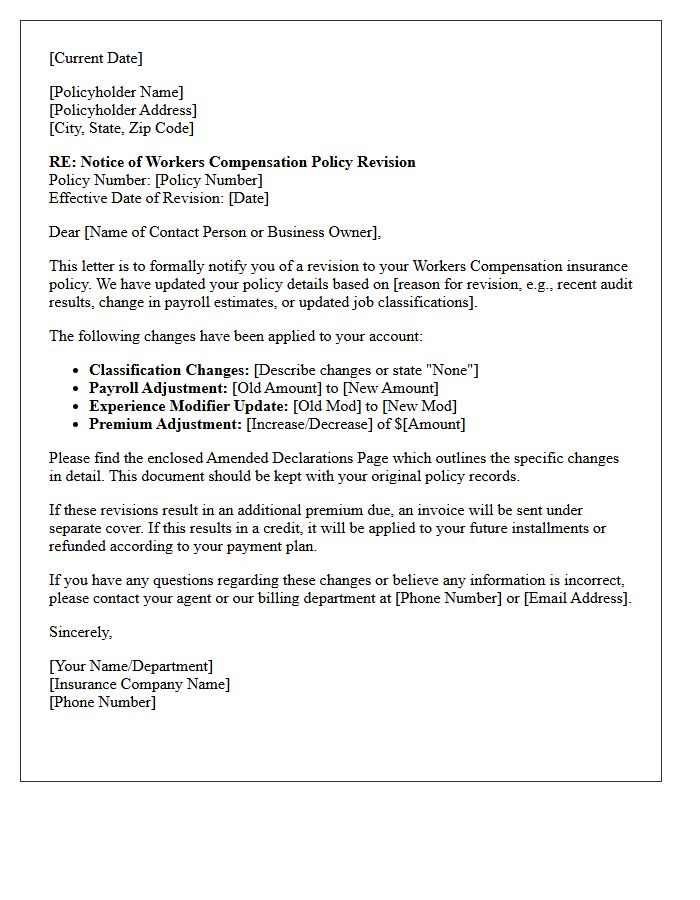 Workers Compensation Policy Revision Letter