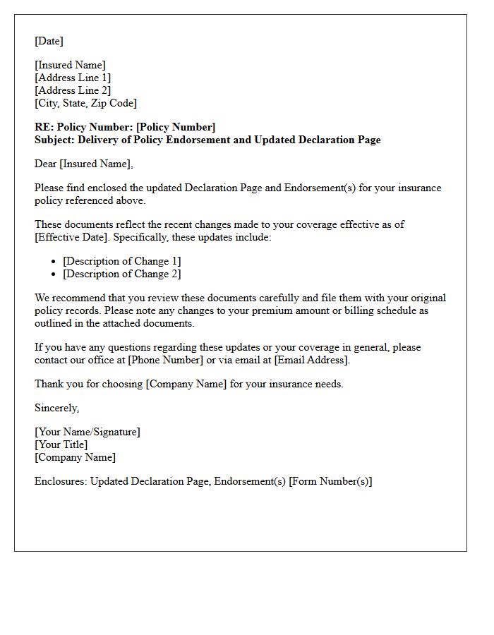 Endorsement and Declaration Page Delivery Letter