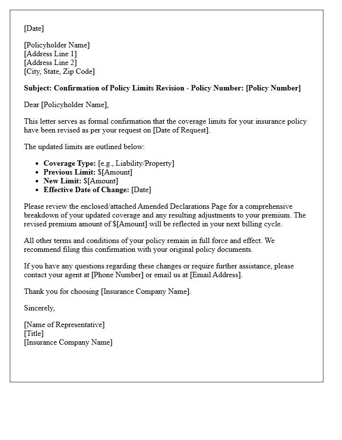 Policy Limits Revision Confirmation Letter
