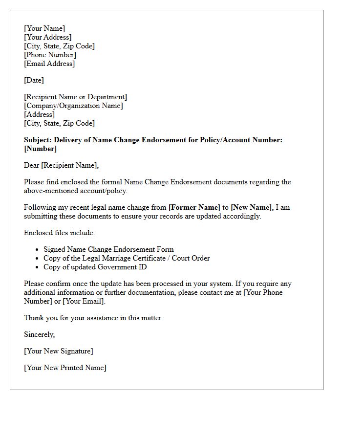 Name Change Endorsement Delivery Letter