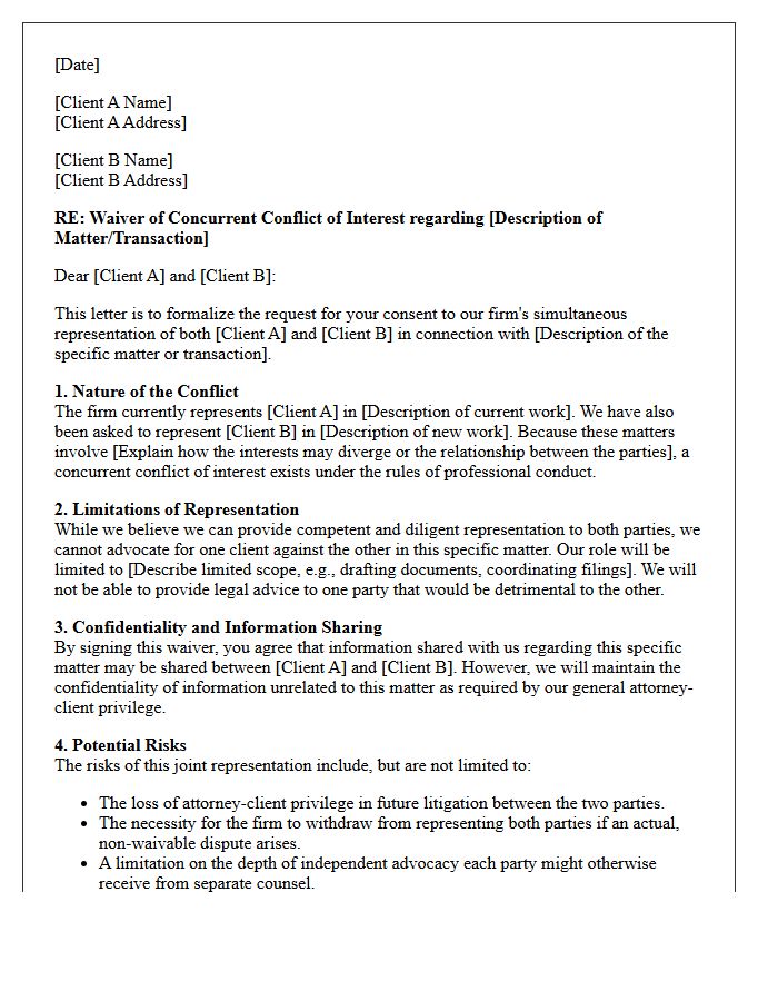 Concurrent Client Conflict of Interest Waiver Engagement Letter