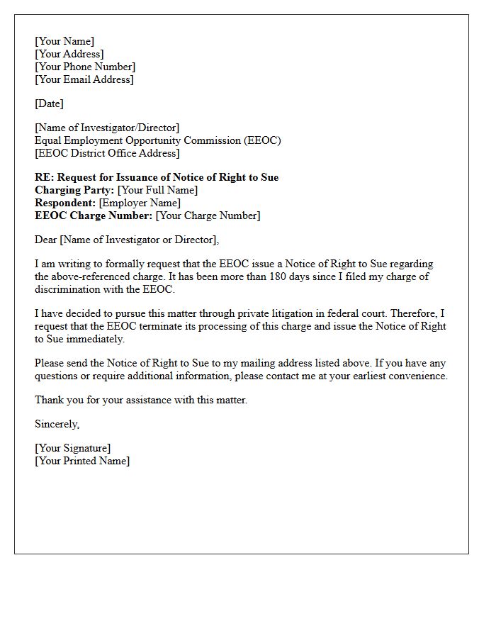 Letter Requesting Immediate Issuance of EEOC Notice of Right to Sue