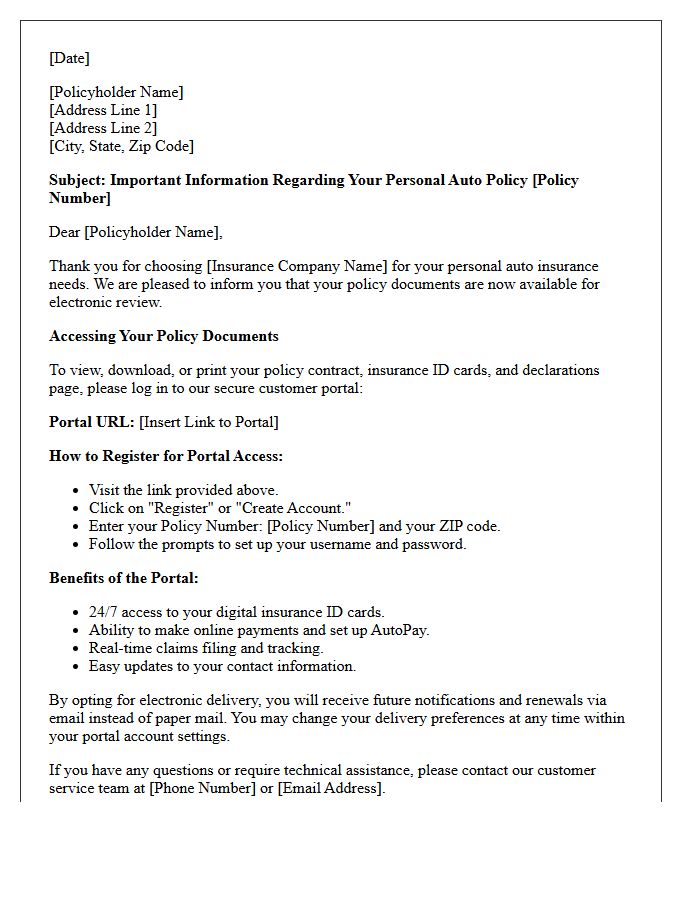 Personal Auto Electronic Policy Delivery and Portal Access Letter