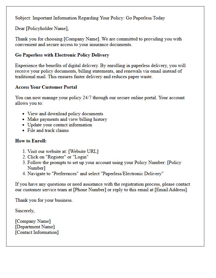 Paperless Enrollment Electronic Policy Delivery and Portal Access Letter