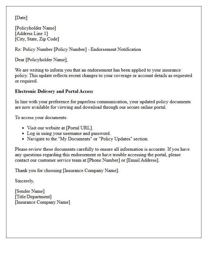 Policy Endorsement Electronic Delivery and Portal Access Letter