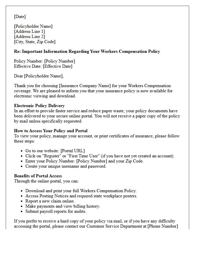 Workers Compensation Electronic Policy Delivery and Portal Access Letter