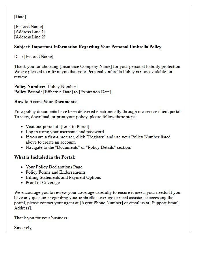 Personal Umbrella Electronic Policy Delivery and Portal Access Letter