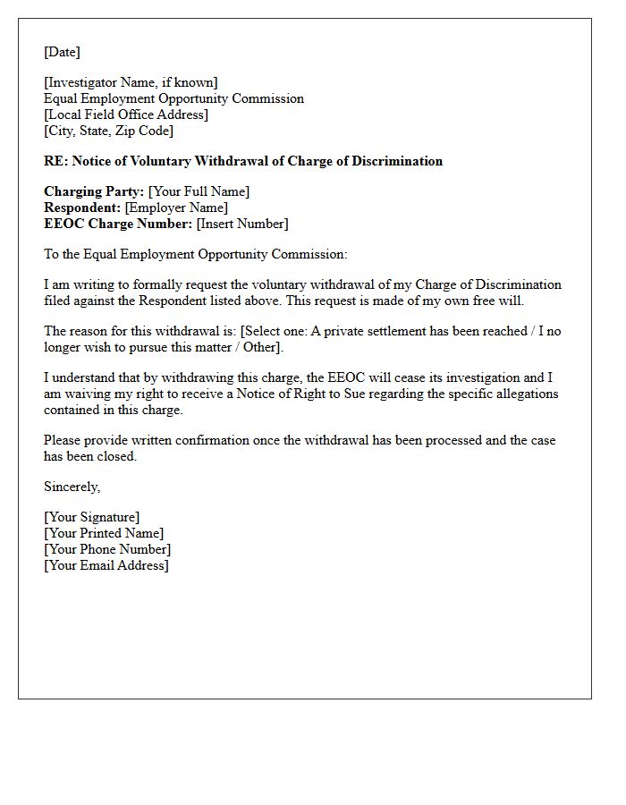 Letter Voluntarily Withdrawing EEOC Charge of Discrimination