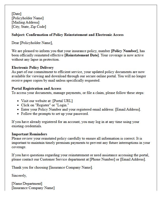 Reinstated Insurance Electronic Policy Delivery and Portal Access Letter