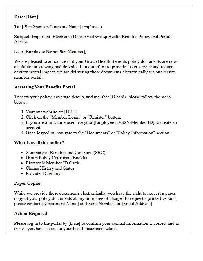 Group Health Benefits Electronic Policy Delivery and Portal Access Letter