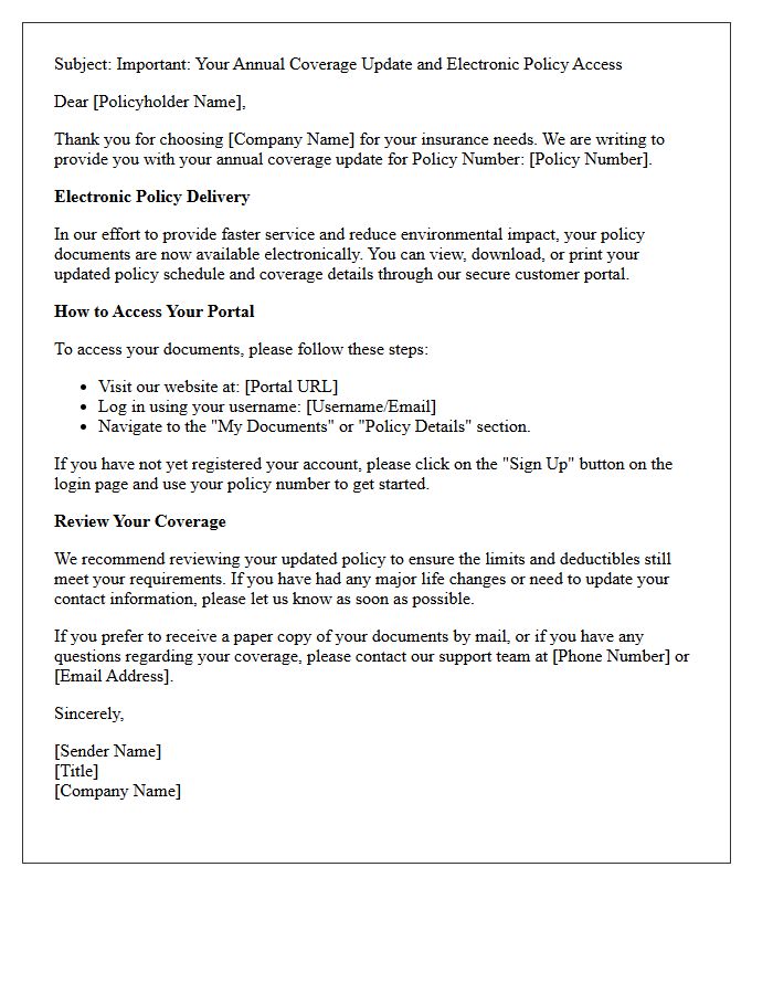 Annual Coverage Update Electronic Policy Delivery and Portal Access Letter