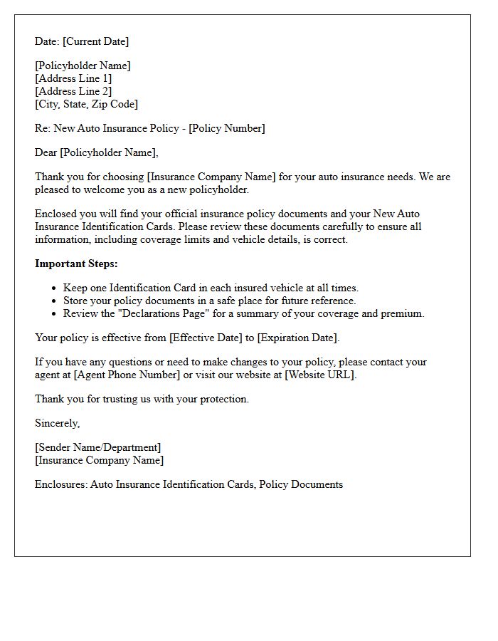 New Auto Insurance Policy And Identification Card Delivery Letter