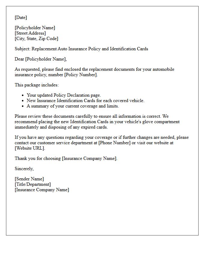 Replacement Auto Insurance Policy And Identification Card Delivery Letter