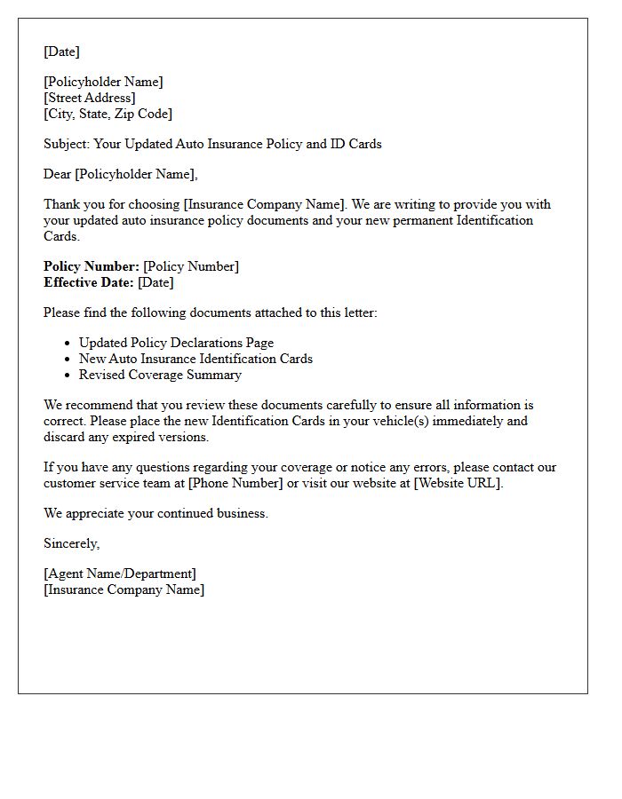 Updated Auto Insurance Policy And Identification Card Delivery Letter