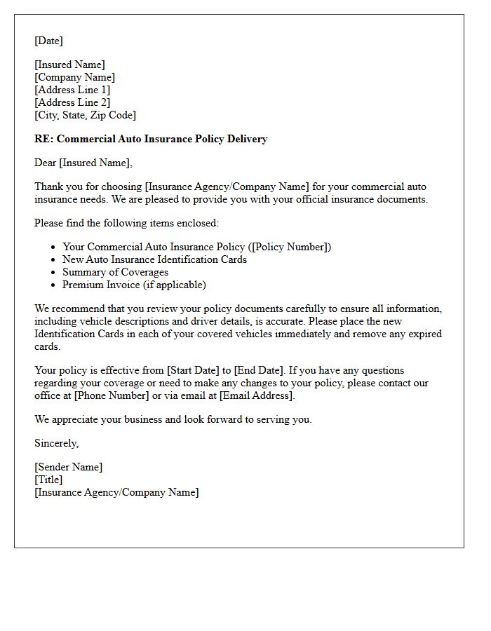 Commercial Auto Insurance Policy And Identification Card Delivery Letter