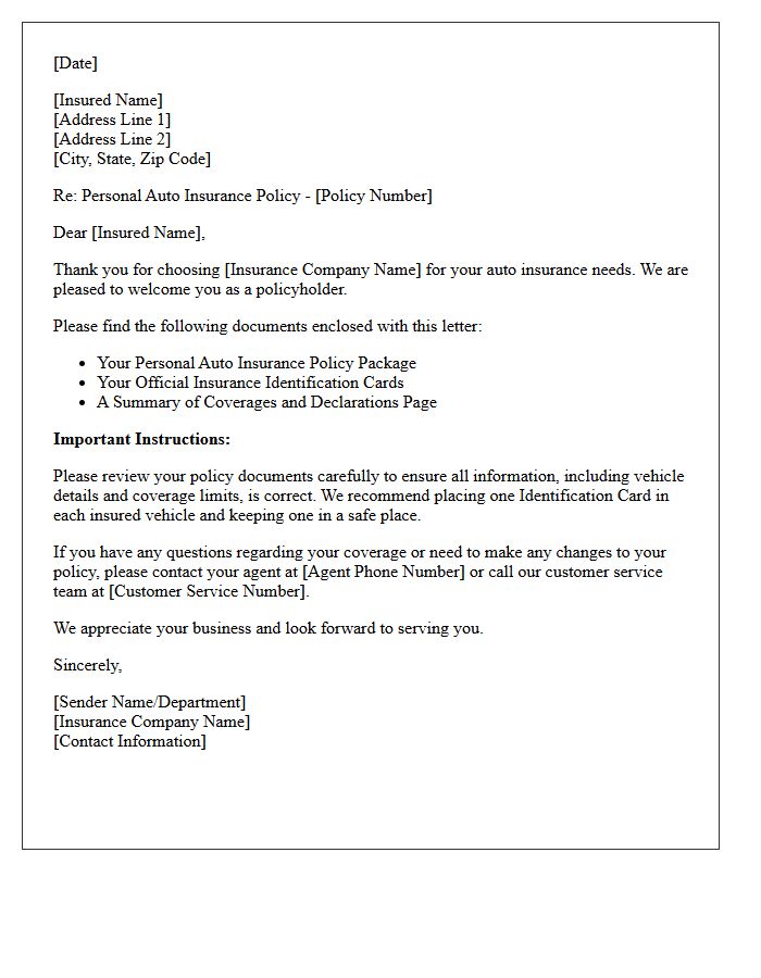 Personal Auto Insurance Policy And Identification Card Delivery Letter