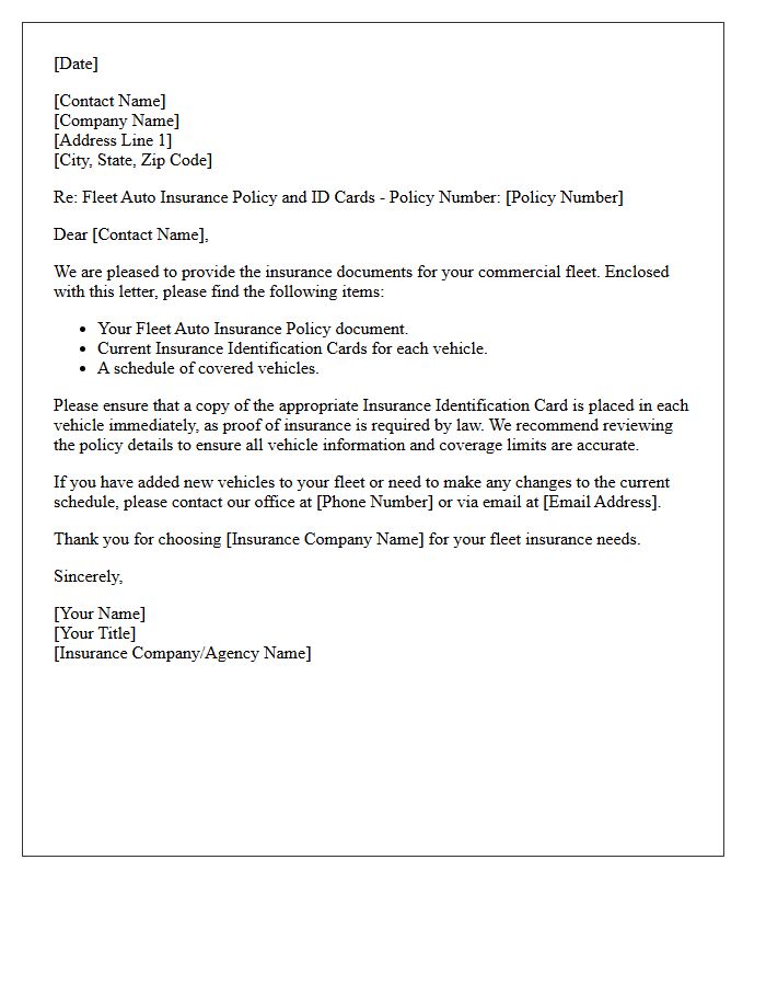 Fleet Auto Insurance Policy And Identification Card Delivery Letter