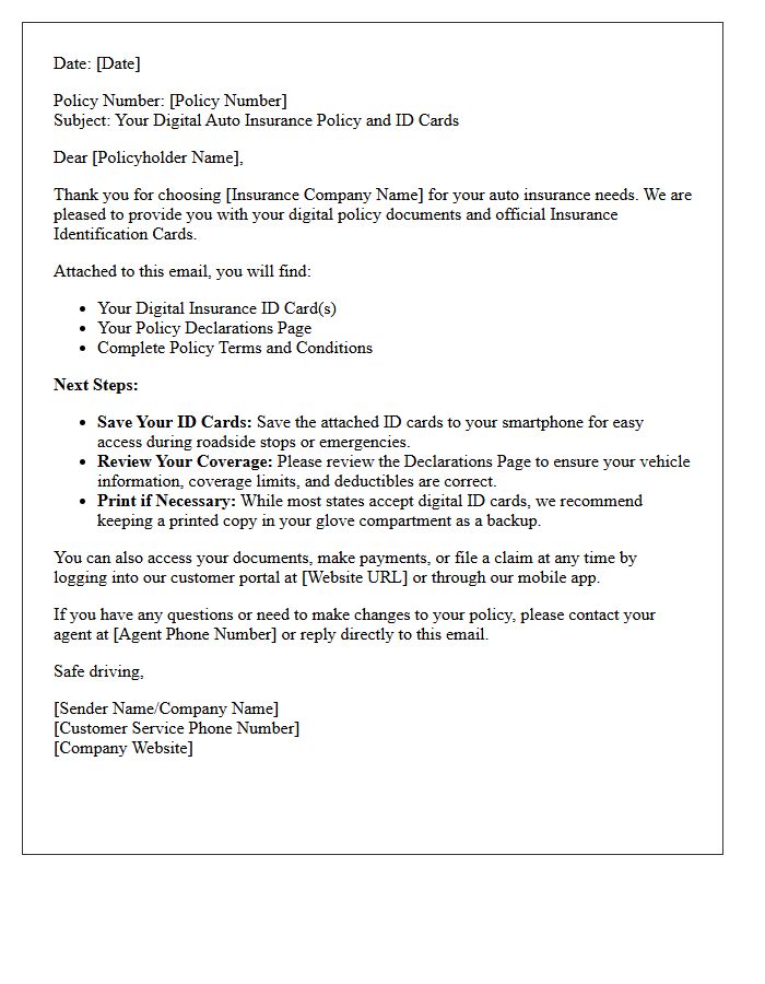 Digital Auto Insurance Policy And Identification Card Delivery Letter