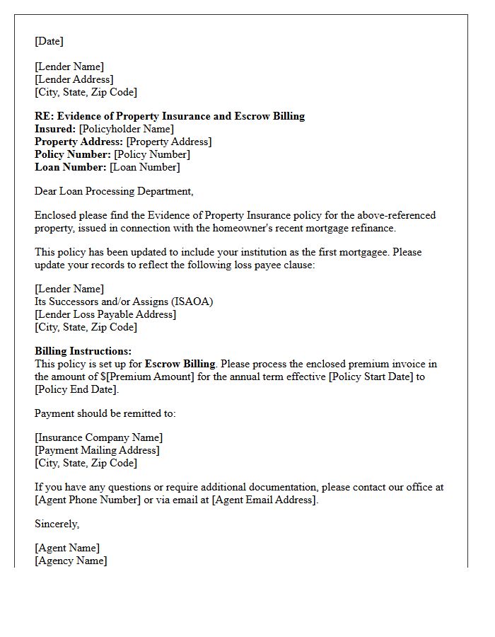 Refinance Homeowners Policy Delivery and Escrow Billing Letter