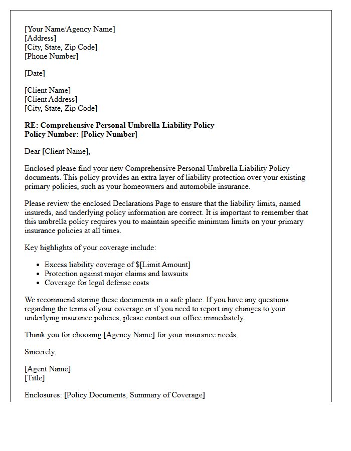 Comprehensive Personal Umbrella Liability Policy Enclosure Letter