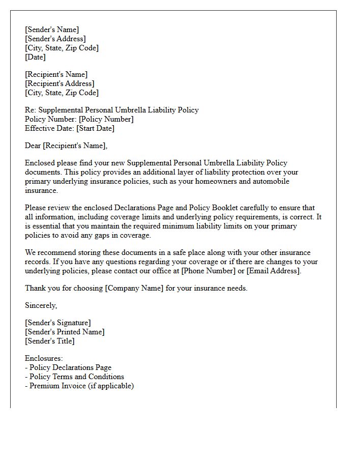 Supplemental Personal Umbrella Liability Policy Transmittal Letter