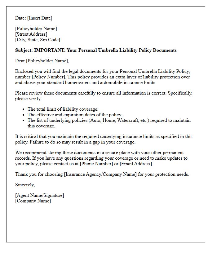 Important Personal Umbrella Liability Policy Document Letter