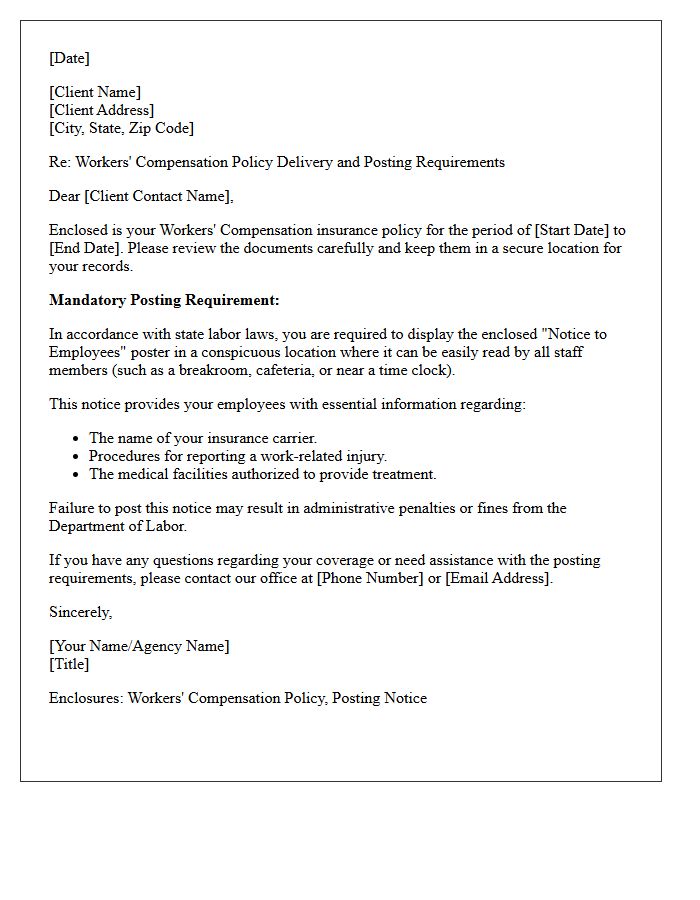 Workers Compensation Policy Delivery and Posting Notice Letter