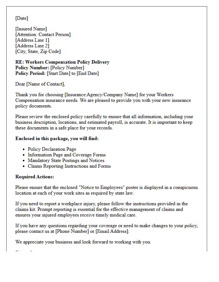 Initial Workers Compensation Policy Delivery Letter