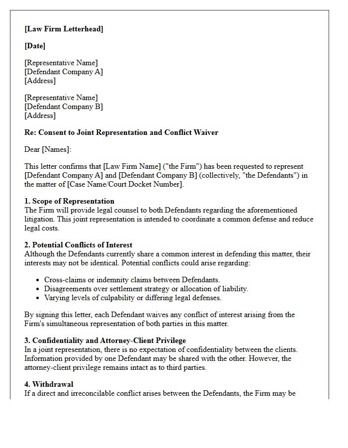 Multiple Corporate Defendants Conflict Waiver Engagement Letter