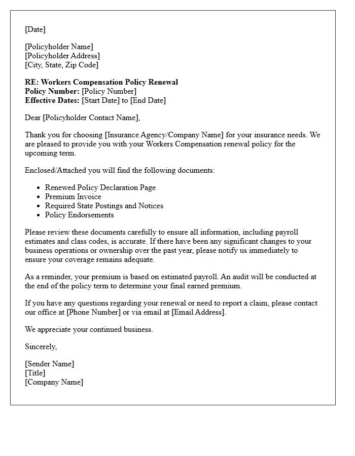 Annual Workers Compensation Renewal Policy Delivery Letter
