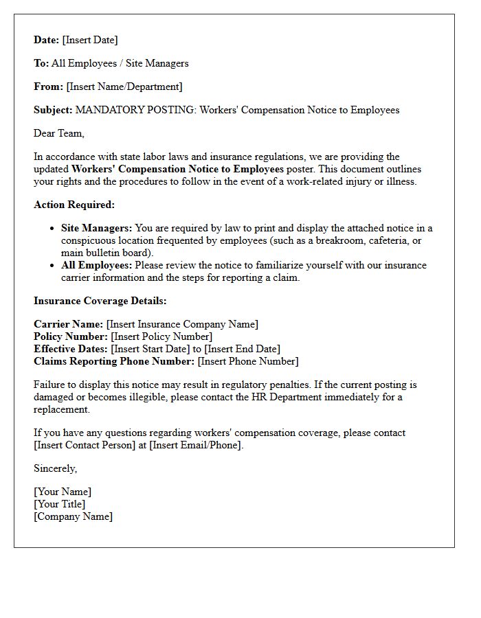 Mandatory Workers Compensation Workplace Posting Notice Letter