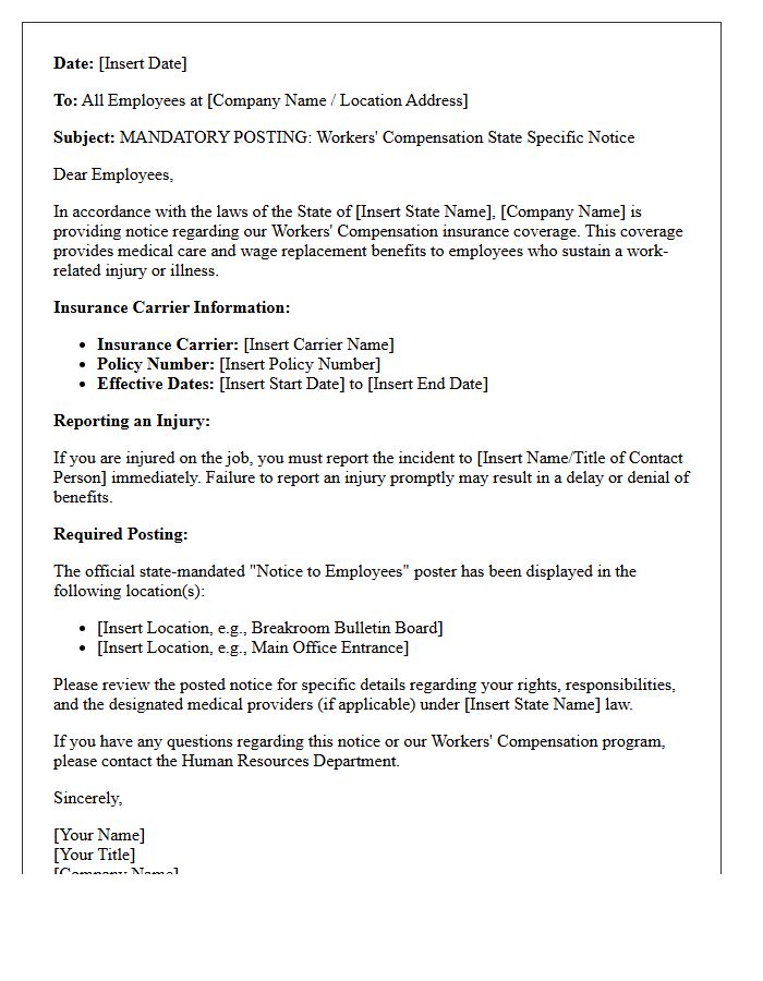 Workers Compensation State Specific Posting Notice Letter