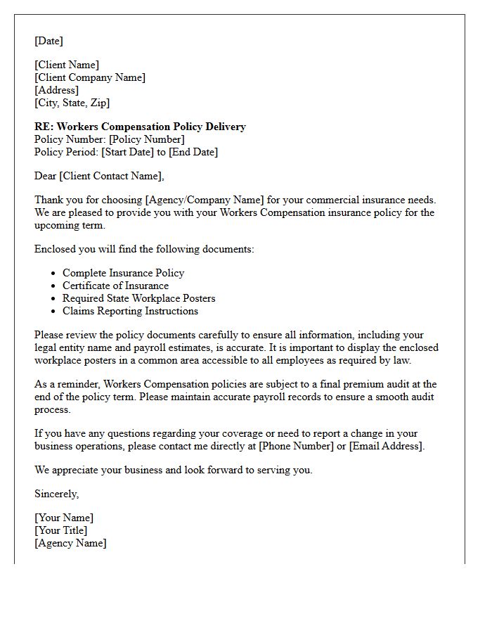 Commercial Workers Compensation Policy Delivery Letter