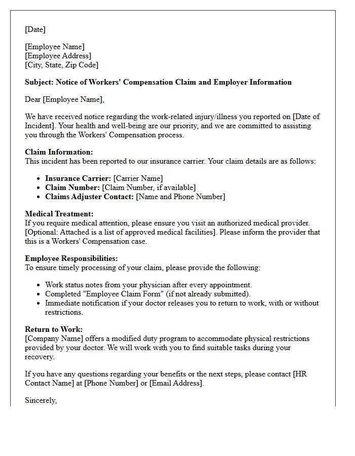 Workers Compensation Employer Information and Notice Letter