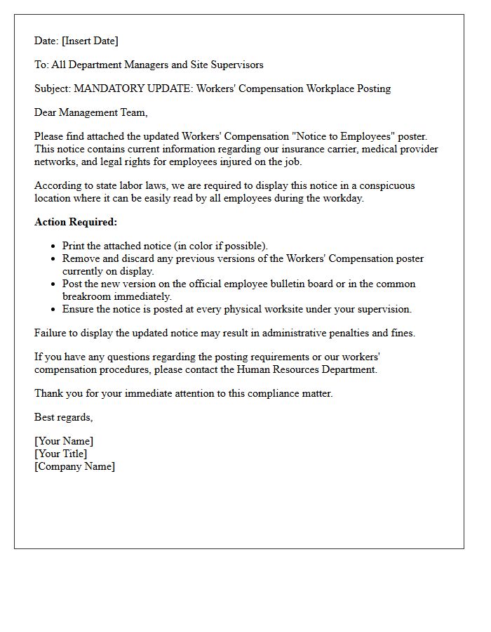 Updated Workers Compensation Workplace Posting Notice Letter