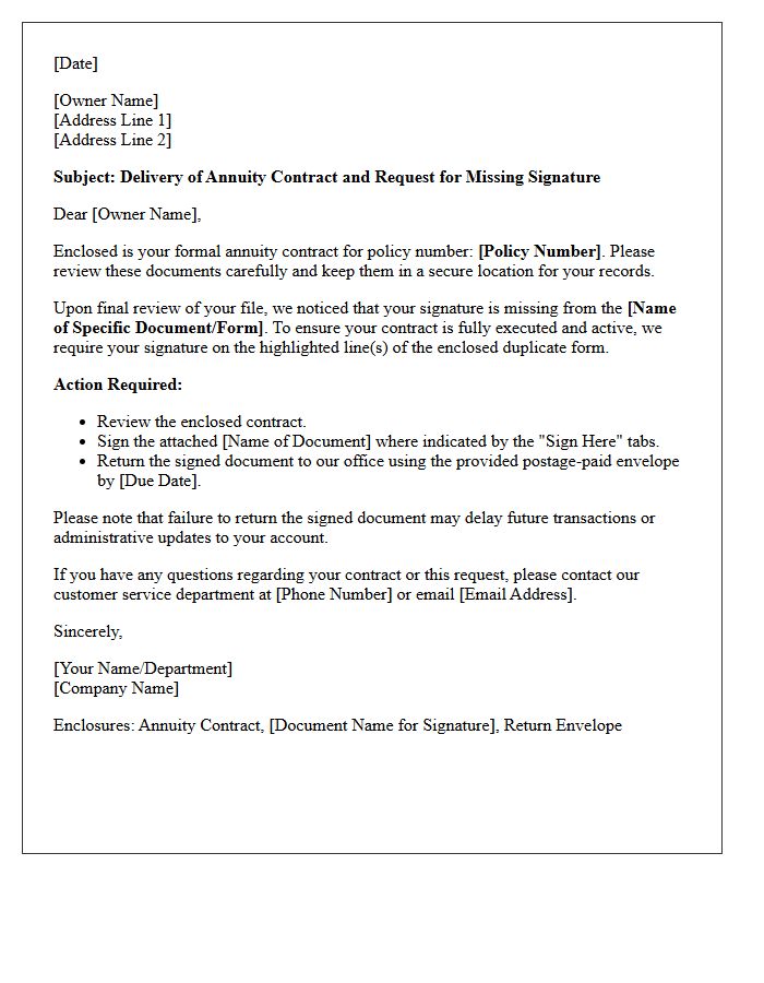 Annuity Contract Delivery and Missing Owner Signature Letter