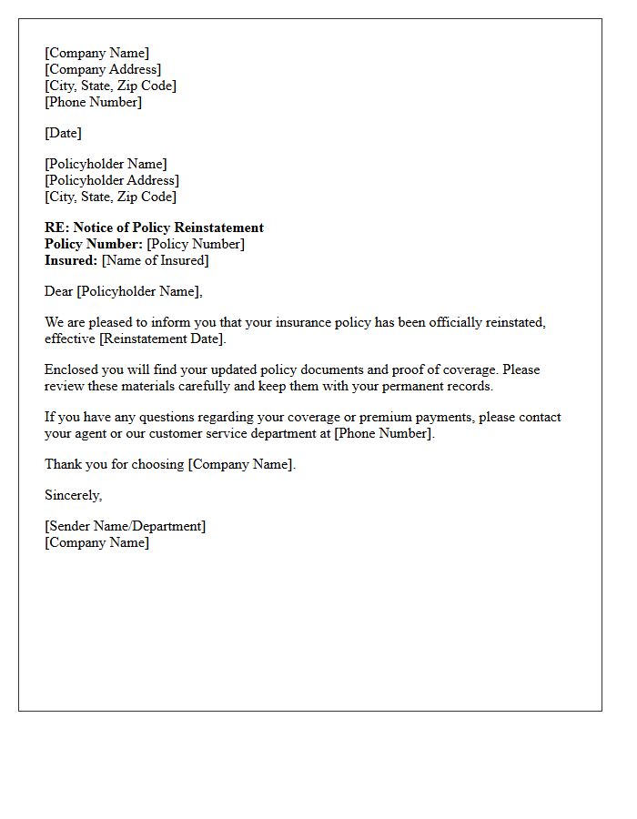 Reinstated Policy Delivery Letter Header