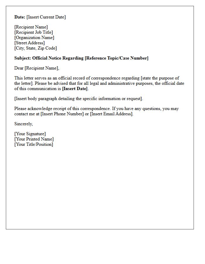 Official Date of Correspondence