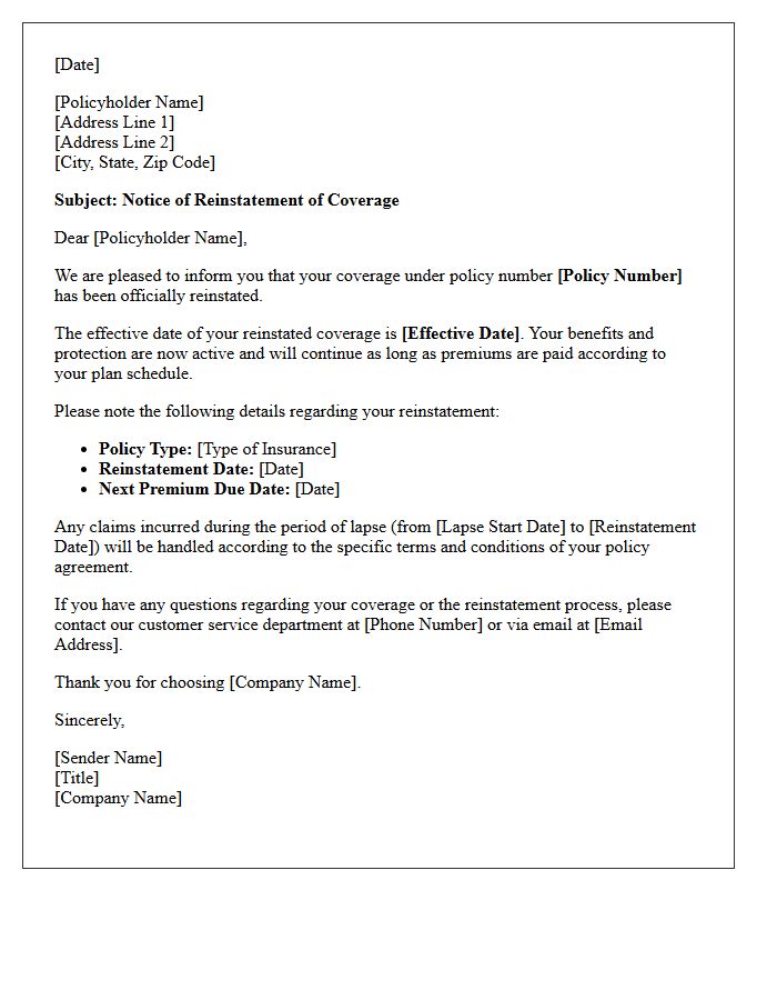 Effective Date of Reinstated Coverage