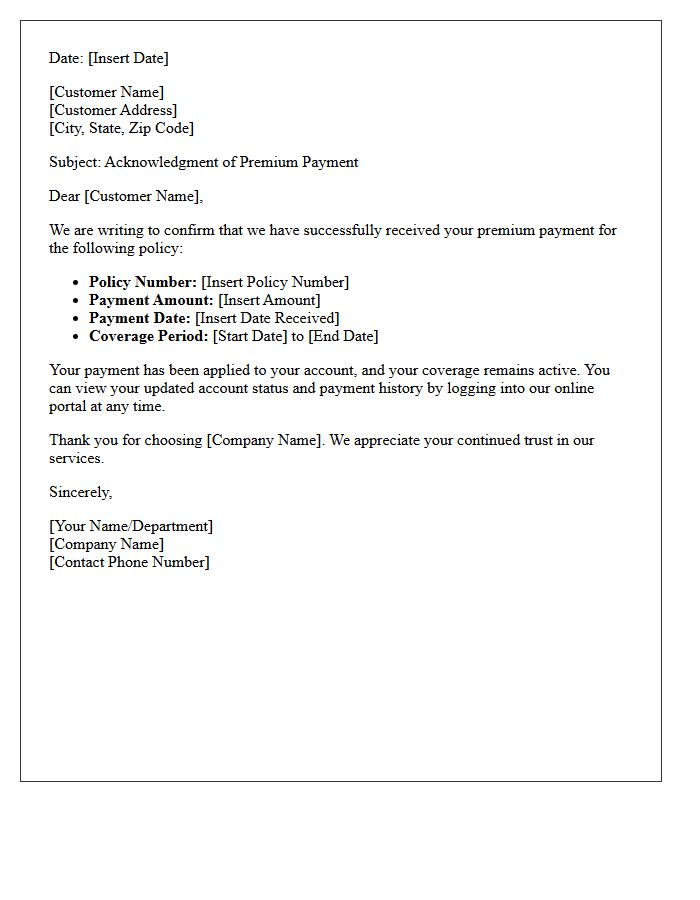 Acknowledgment of Received Premium Payment