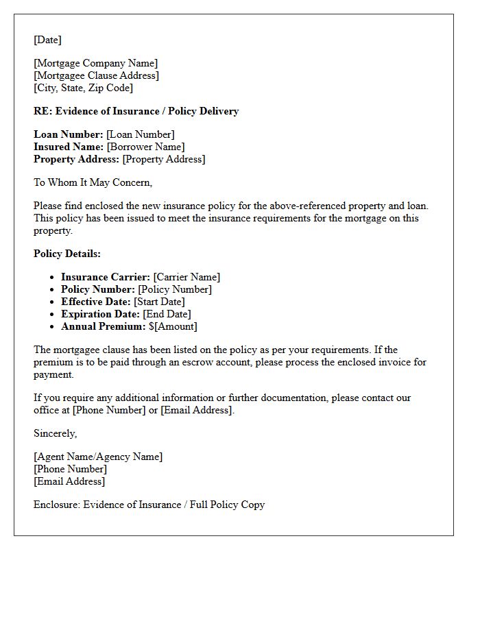 New Property Mortgagee Policy Copy Delivery Letter