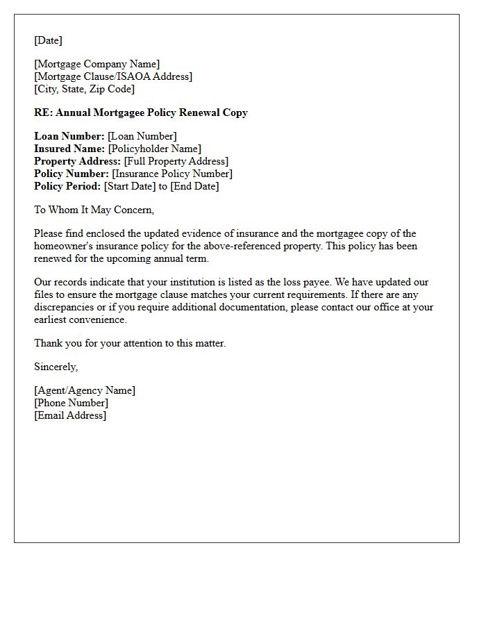 Annual Renewal Mortgagee Policy Copy Delivery Letter