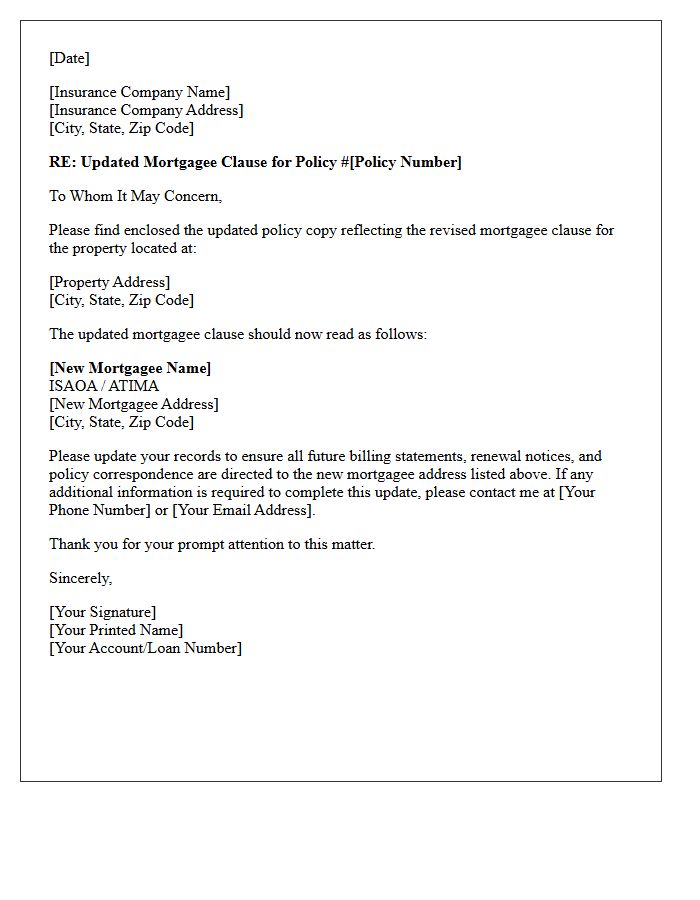 Updated Mortgagee Clause Policy Copy Delivery Letter