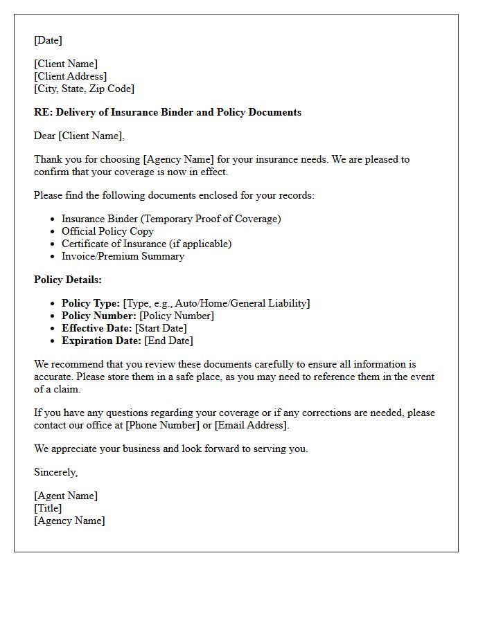 Insurance Binder And Policy Copy Delivery Letter