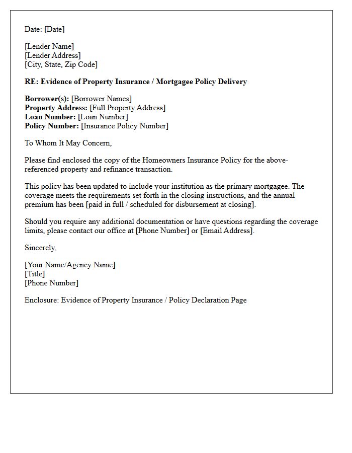 Refinance Mortgagee Policy Copy Delivery Letter